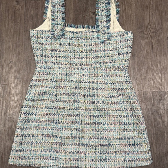 Vintage Chic Tweed birthday dress Mini Dress with pockets Blue Pastel Plaid - Picture 3 of 8